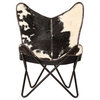 Vidaxl Butterfly Chair Black and White Genuine Goat Leather