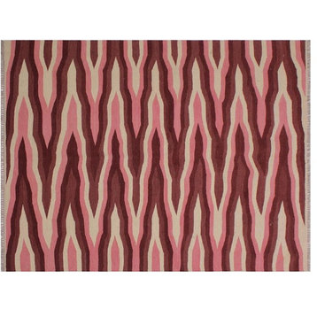 Navaho Turkish Kilim Swartz Ivory/Pink Wool Rug - 4'3'' x 6'1''