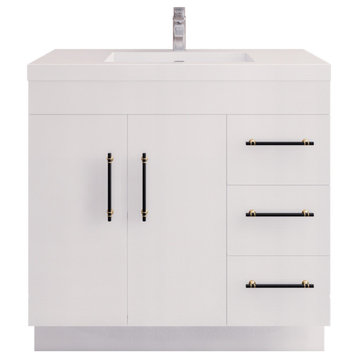 Rosa 36" Freestanding Vanity with Reinforced Acrylic Sink (Right Side Drawers), High Gloss White