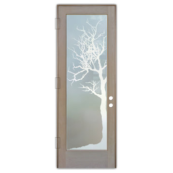 Front Door - Winter Tree - Alder Clear - 36" x 80" - Knob on Right - Push Open