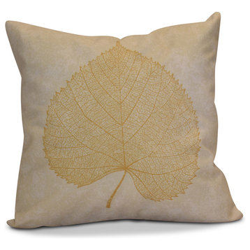 Leaf Study Floral Print Pillow, Gold, 16"x16"