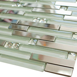 Stainless Steel and Aqua Green Luxury Diamond Glass Mosaic Tile Collection - Home Accessories & Decor