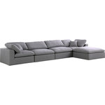 Meridian Furniture - Serene Linen Textured Fabric Deluxe Comfort 5-Piece L-Shaped Sectional, Gray - There's lots to love about the Serene linen textured deluxe cloud-like comfort modular collection, and this piece is not an exception. The soft Gray linen textured fabric is cozy and sleek to the touch while the overstuffed down/feather cushions provide gentle support so you can relax and unwind like a VIP. Customize your seating with this modular set by adding the pieces you like most. Latches under each piece make it easy to snap them into position for a look that's modern yet welcoming.