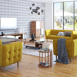 Avro Modern Yellow Fabric Sofa Set - Living Room Furniture Sets