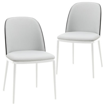 LeisureMod Tule Dining Chair with White Frame Set of 2, Black/Platinum Blue