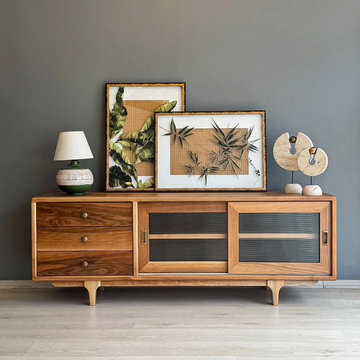 Pera Solid Walnut Wood TV Stand for Mid-Century Modern Living Rooms