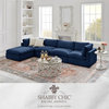 Kaelynn Sofa Navy Blue Linen Upholstered 4 Seat and Ottoman