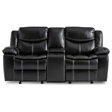 Arden Double Glider Reclining Loveseat With Console, Black