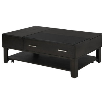 Bruno Ash Gray Wooden Lift Top Coffee Table With Tempered Glass Top and Drawer
