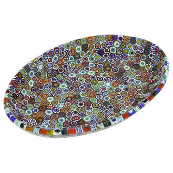 GlassOfVenice Murano Millefiori Oval Plate - Multicolor