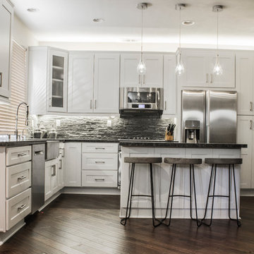 Dramatic white shaker kitchenin Newbury Park