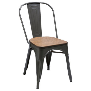 Metal Dining Chair With Wood Seat Natural Set of 4, Gunmetal
