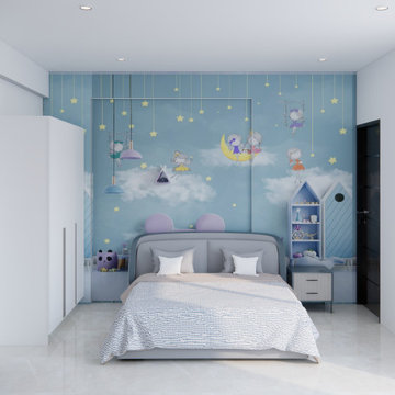 Whimsical Blue Kids' Bedroom with Mural
