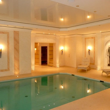 Private Wellnessanlage, Gesamtgestaltung, Illusionsmalerei und Marmorimitation