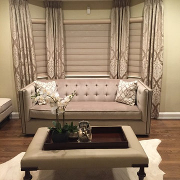 Hunter Douglas Pirouette Shading with Pinch Pleat Stationary Drapery Panels