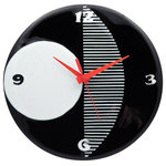 Games Of Colors - Wall Clock Intersection - This elegant beautiful wall clock (D=12") is a combination of classical colors: white, black and red. Black and white circles merge with each other as stripes. Red hands add a charm.