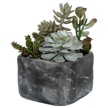 Large Desert Succulent Faux Floral Charcoal Gray Concrete Planter