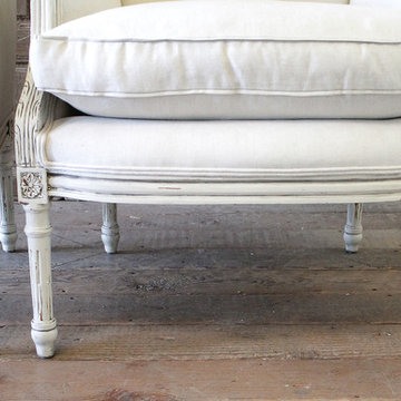 20th Century Louis XVI Style Painted Bergère Chairs in Natural Linen