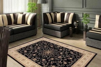 Example of a mid-sized transitional light wood floor and beige floor living room design in Other with gray walls