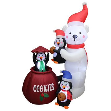 6 Foot Tall Christmas Inflatable Polar Bear & Penguins Cookies Jar Yard decor