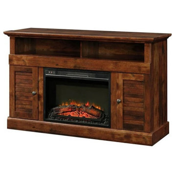 Classic Fireplace TV Stand, Crown Molded Top With Louvered Doors, Curado Cherry