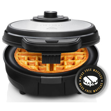 Anti-Overflow Belgian Waffle Maker w/Shade Selector, Temperature Control, Mess, Stainless Steel
