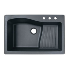 Swan 33x22x5.625 Granite Kitchen Sink, 3-Hole, Nero