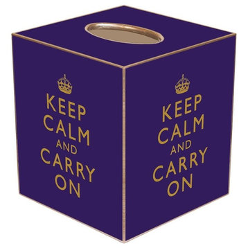 TB1767-Purple & Gold Keep Calm and Carry On Tissue Box Cover
