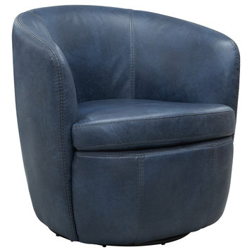 Parker Living Barolo 100% Italian Leather Swivel Club Chair, Vintage Navy