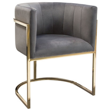 Pandora Dining Chair, Gray Velvet With Polished Gold Frame by Diamond Sofa