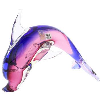 GlassOfVenice Murano Glass Dolphin - Rose and Blue