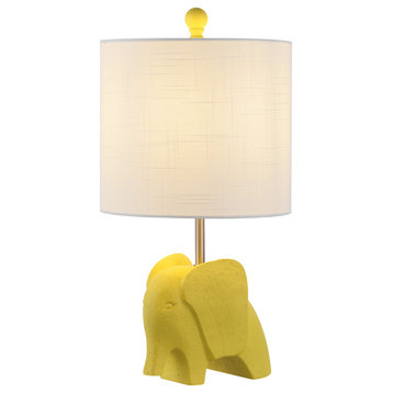 Koda 17.5" Eclectic Southwestern Resin/Iron Elephant LED Kids Table Lamp, Yellow