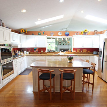 White Refaced Kitchen Cabinets with New Hardware, Coffee Bar