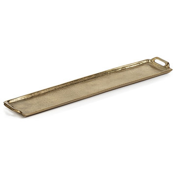 26" Khanya Rectangular Aluminum Tray, Dark Gold