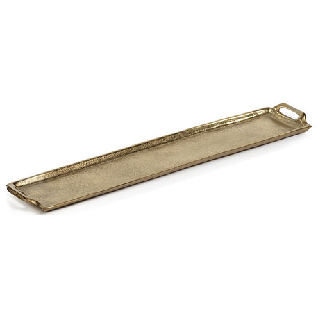 26" Khanya Rectangular Aluminum Tray, Dark Gold