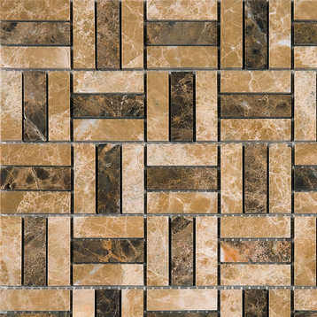 11.75"x11.75" Maze Stone Mosaic Tile Sheet, Crema Marfil and Dark Emperador