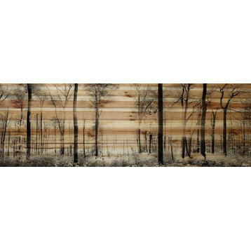 "Panoramic Forest" Painting Print on Natural Pine Wood, 60"x20"