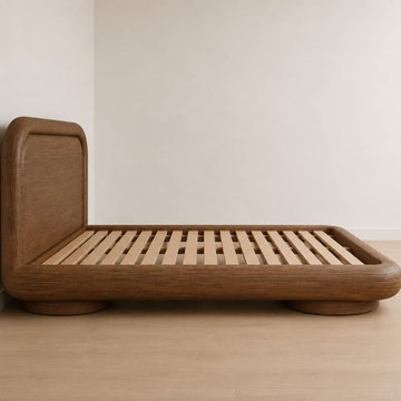 Modern minimalist Low Profile Bed Frame | Curved Headboard Platform Bed