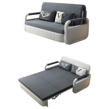 Modern Convertible Sleeper Sofa Bed Cotton & Linen Upholstery with Storage, Deep Gray, 62.2"w X 32.3"d X 35"h