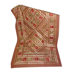 Mogul Interior - Brown Banjara Sofa Throw Brown Embroidered Tapestry Indian Inspired - Tapestries