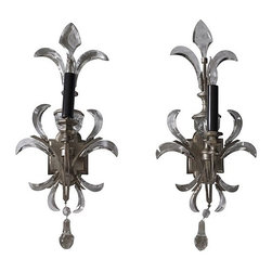 Pair of Crystal and Silver Leaf Sconces by Fine Arts Lamps - Products