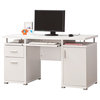 White Floating Top Computer Desk With Drawers Cabinet Keyboard Tray