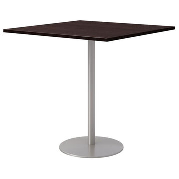 42" Square Pedestal Table - Espresso Top - Silver Base - Bistro Height