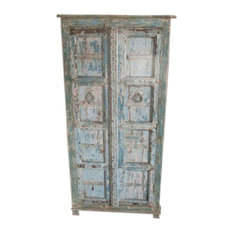 Mogul Interior - Consigned Cabinet Reclaimed Distressed Blue Patina Indian Furniture Armoire - Armoires And Wardrobes