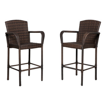 WestinTrends  47" All Weather Outdoor Patio Wicker Barstool (Set of 2), Coffee