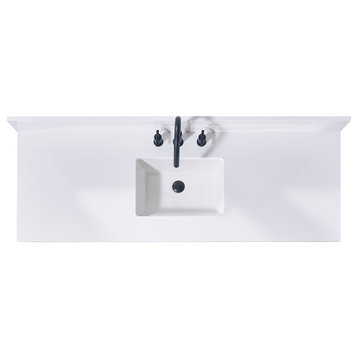 Andalo Engineered Stone Vanity Top, Snow White With White Sink, Single, 61"