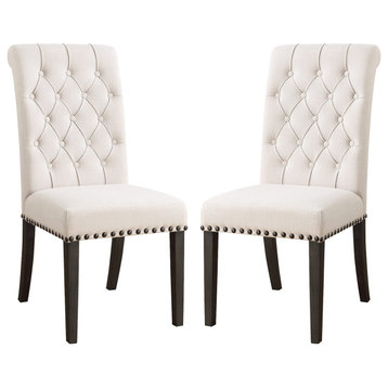 Set Of 2 Dining Chairs, Beige and Black