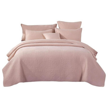 Light Pink Diamond Cotton Stone Wash Bedspread Set, 20 X 30