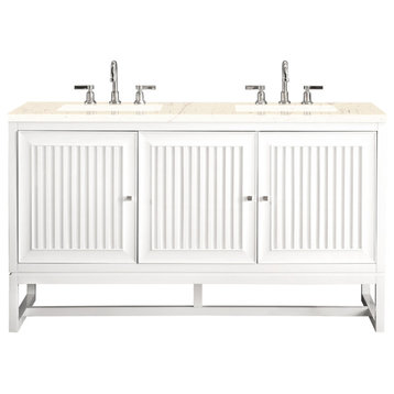 Athens 60" Double Vanity, Glossy White, Eternal Marfil Top