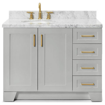 Ariel Taylor 43" Left Oval Sink Bath Vanity, Grey, 1.5" Carrara Marble